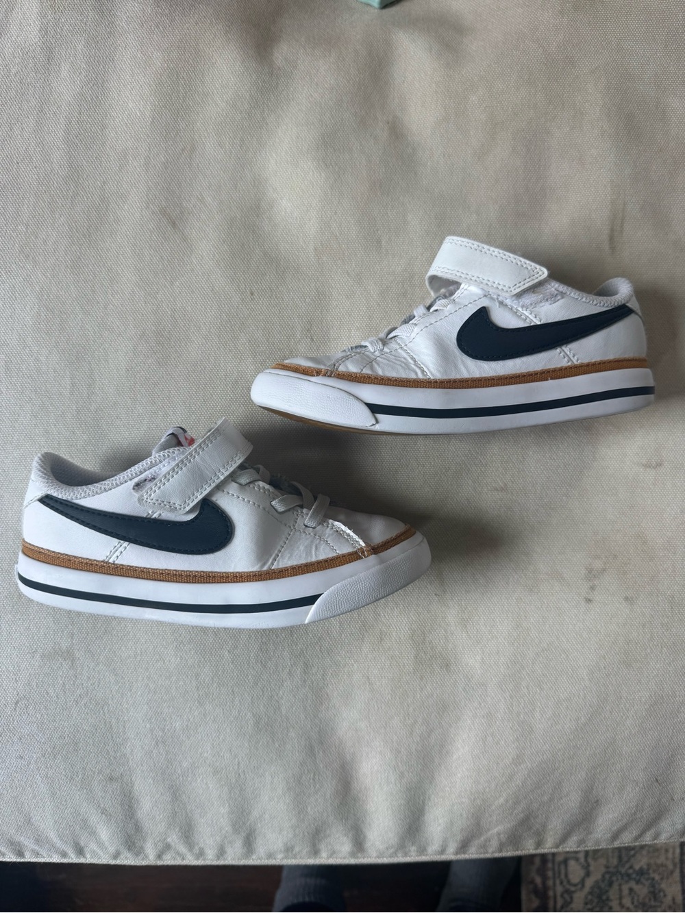 Nike Kids legacy White Sneakers with Black Swoosh and Tan Trim